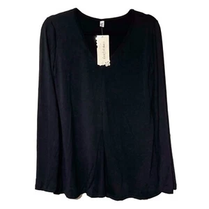 NEW WITH TAGS Xinyiyifang Black V-Neck Basic Solid Long Sleeve Shirt Flow Top XL - Picture 1 of 4