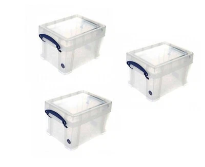 Pack of 3 Strong Clear Plastic  Really Useful 3 Litre Boxes - Image 1 of 4
