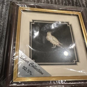 Vintage Arabian Sterling Silver 925 Bird Hawk Mounted Framed Matted Sealed - Picture 1 of 10