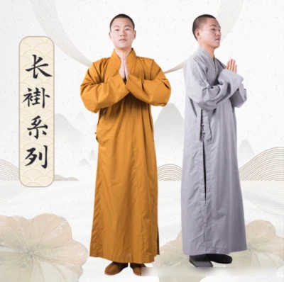 Cotton Buddhist Monk Long Robe Shaolin Kung fu Uniform Meditation Dress Unisex - Image 1 of 4