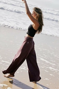 NEW $148 Free People FP Movement Borderline Wide Leg Pants Wine Red Front Zipper - Picture 1 of 9