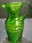 Vintage Spiked Forest Green Glass Pitcher 8" x 5.5" x 4.25" Excellent Condition