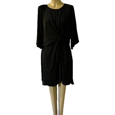 DOTTI Sz 16 Black Evening Lightweight Short Length 3/4 Sleeve Front Tie Dress - image 1 of 4