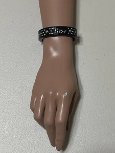 Vtg Christian Dior by John Galliano Black Studded Lucite Logo Cuff Bracelet - Picture 1 of 10
