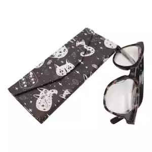 Estuche para gafas plegable magnético Witchy Cats cuero vegano real moda nuevo - Imagen 1 de 4