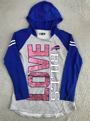 Buffalo Bills Sweater Youth 12/14 Gray Hooded Long Sleeve Love Bills Pullover Cover