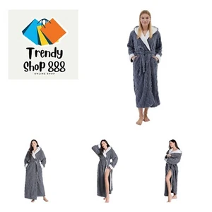 Women's fluffy hooded plush bathrobe Winter warm and soft ladies long bathrobe - Picture 1 of 7