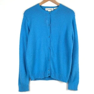 VTG APPLESEEDS Hand Loomed Cardigan Sweater Women's Sz M Blue Button Long Sleeve - Picture 1 of 9