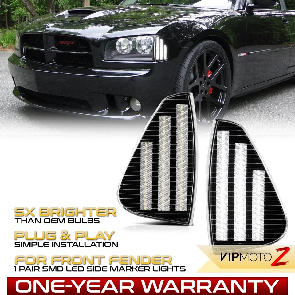 Full LED Front Chrome Turn Signal Side Marker Lights For 2006-2010 Dodge Charger - Изображение 1 из 4