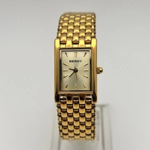 Berny Gold Tone St. Steel 17mm Women’s Watch 17mm Case, New Battery - Picture 1 of 8