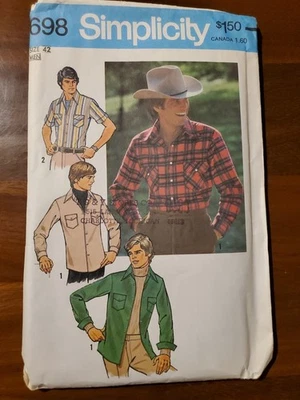 Simplicity 7698 Shirt Western Rodeo Sewing Pattern Mens 42 CUT VTG Retro - Image 1 of 2