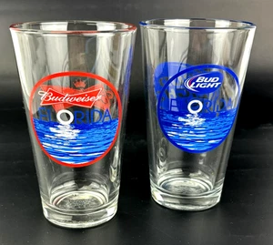 Set of 2 glasses ~ 1 Budweiser &1 Bud Light Florida pint beer glasses - Picture 1 of 11