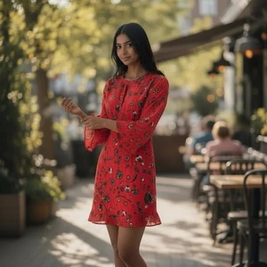 Shoshanna Seidenkleid 6 rot blau Blumen Schlüssellochausschnitt Designer Style 2838714 - Bild 1 von 11