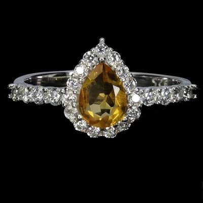 925纯银戒指梨黄水晶7x5毫米天然宝石首饰尺寸7 — 第 1/4 张图片