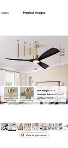 Matte Black & Gold Ceiling Fan with Light and Remote Control, 52" Outdoor Ceilin - Picture 1 of 8