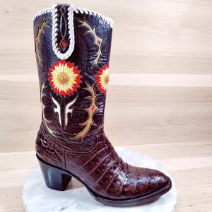 Frye Jennifer Estes Crocodile Western Boots Women 6.5 Brown Exotic Cowgirl Cowbo - Picture 1 of 12