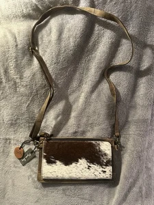 Myra Bag Cowhide Crossbody Shoulder Purse Brazos Bluff Leather Brown/White NWT - Picture 1 of 6