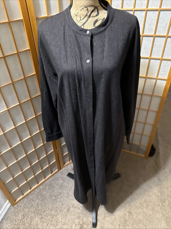 Nuevo sin etiquetas Vestido Eileen Fisher Para Mujer XL Tejido Lana Merino Vestido Carbón Abotonado Foto 1 de 4