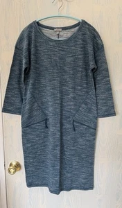 T by Talbots Knit Dress Blue Green Silver Sparkle Half Slv Zip Pockets XS - Picture 1 of 5