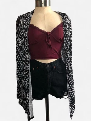 Легкий кардиган с капюшоном Rue21 Y2K Chevron черно-белый зигзагообразный в полоску S - Изображение 1 из 4