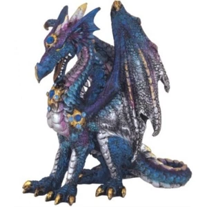 Blauer Drache mit Edelsteinen Mittelalter Fantasy Figur Skulptur Statue Dekoration Neu - Bild 1 von 2