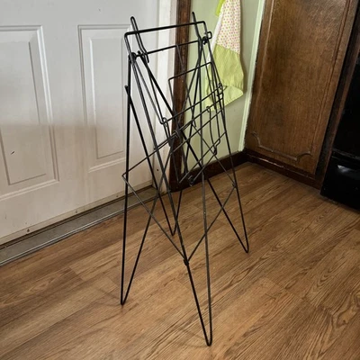 Vtg MCM Black Metal Wire Magazine Rack Stand Mid Century  Newspaper Display 31” - Image 1 of 4