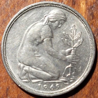 1969 D  Germany  50 Pfennig  Coin   N361 - Image 1 of 2