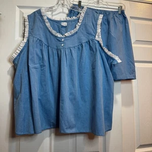 Carole Damen 2-teiliger Schlafanzug ärmellos Babydoll Chambray Ösen Größe 3XL neu ohne Etikett - Bild 1 von 15