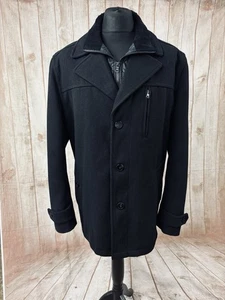 M&S Autograph Mens XL Winter Pea Coat Jacket Military Wool Black Cord Chore - Picture 1 of 22