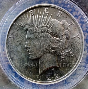 1922 D  Peace Dollar Rotated Dies ANACS Graded AU 58 Condition. - Picture 1 of 4