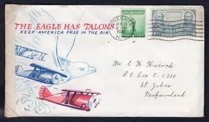 USA 1942 Censored Patriotic Cover to Newfoundland Air Force The Eagle has Talons - Picture 1 of 2