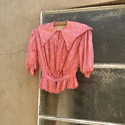 Antigua Blusa Eduardiana Rosa Seda Satén Cuello Diente de Sierra Vestido Top Camisa Top Foto 1 de 4