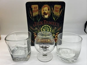 Lot of Jack Daniels 3 Glasses Tennessee Whiskey 2 Old No.7 Low Ball Metal Box - Picture 1 of 11