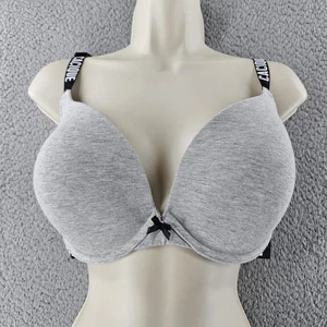 Cacique Bra Womens 44C Gray Boost Plunge Underwire Push Up Padded Logo Straps - Picture 1 of 12