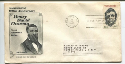 1967  Thoreau 5¢ US FDC cachet –150th Anniversary Concord MA First Day Cover - Image 1 of 2