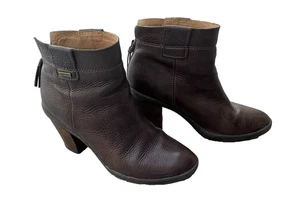 Sofft Aqua Sofft Women's Brown Leather Back Zip Stacked Heel Ankle Booties 7.5 M - Picture 1 of 9