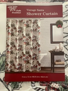 NEU Winter Wonderland Vintage Santa Stoff Tuch Duschvorhang 72 x 72 - Bild 1 von 8