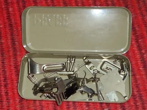 Vtg Pfaff tin metal Grey Case w/ sewing machine foot presser and sew accessories - Picture 1 of 9