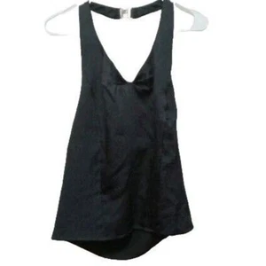 NWT Calvin Klein Textured Black Halter Top Silver Fastener XS Whimsigoth Y2K - Picture 1 of 6