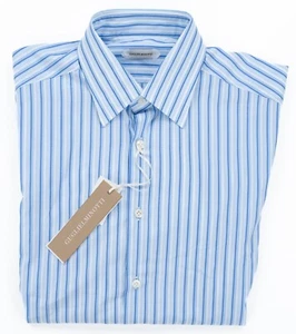 GUGLIELMINOTTI Striped Blue Dress Shirt All Seasons Cotton Regular Fit 15 3/4 40 - Picture 1 of 5