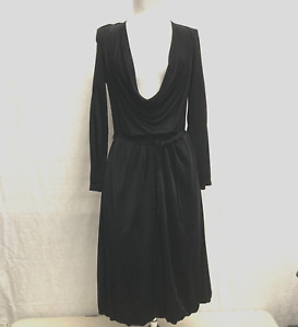 Calvin Klein Dress Size 12 Black Jersey Knit Draped Neck Long Sleeved 36 Waist