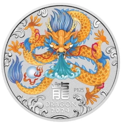 2024 Australia Lunar Series III Year of the Dragon 5 OZ  Silver Colorized Coin - Image 1 of 3