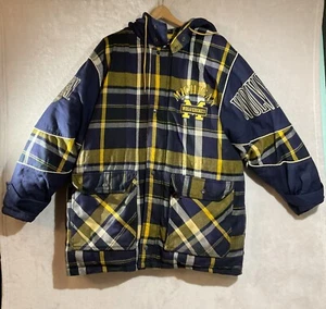 VTG GIOVANNI Michigan Wolverines Plaid Coat 70% Duck 30% Fowl Fill Sz L - Picture 1 of 16