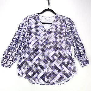 Liz Claiborne Blouse Women Small 3/4 Sleeve Lightweight Top Purple Herringbone - Picture 1 of 12