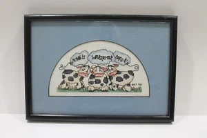 Decoración de vaca vintage 1993 enmarcada y mate punto de cruz/punto de aguja - Imagen 1 de 10