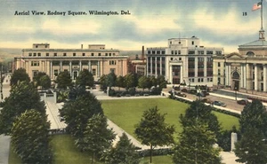 Postal Wilmington Delaware Vista aérea Rodney Square década de 1940 - Imagen 1 de 2