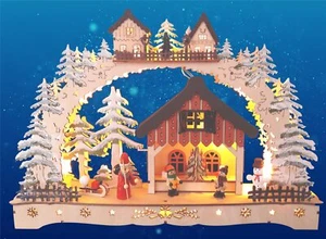 Arco di luci arco girevole Natale LED legno regalo neve bambini - Foto 1 di 4