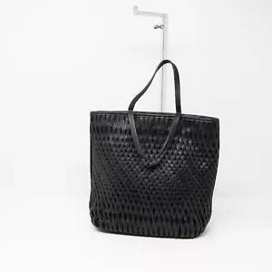 Jil Sander Genuine Leather Woven Knit Shoulder Purse Bag Tote Solid Black Medium - Picture 1 of 4