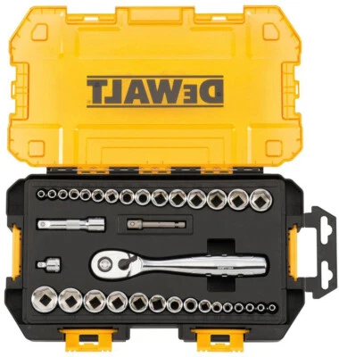 DEWALT Drive Socket Set 1/4 In. 3/8 In. Ratchets (34-Piece) Lockable Case New - Image 1 of 3