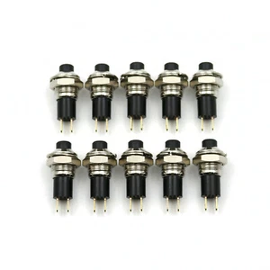 10Pcs Black 10mm Round 2Pin Self-Locking ON-OFF SPST Mini Push Button Switch - Picture 1 of 5